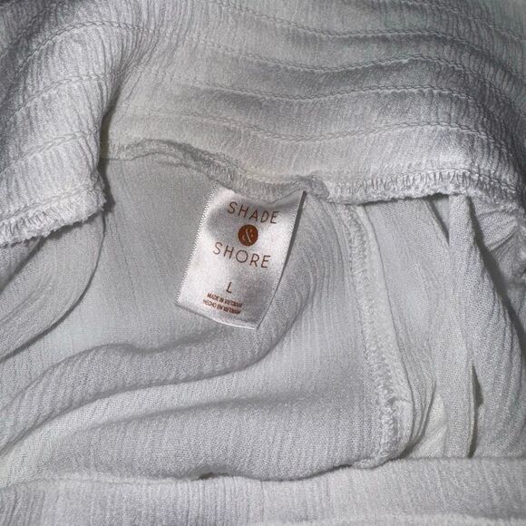 Shade & Shore White Smocked Waist Side Slit Cover-Up Pants | Large | Swim - Picture 9 of 10